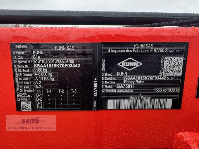 Schwader des Typs Kuhn GA 7501 +, Neumaschine in Lindenfels-Glattbach (Bild 8)