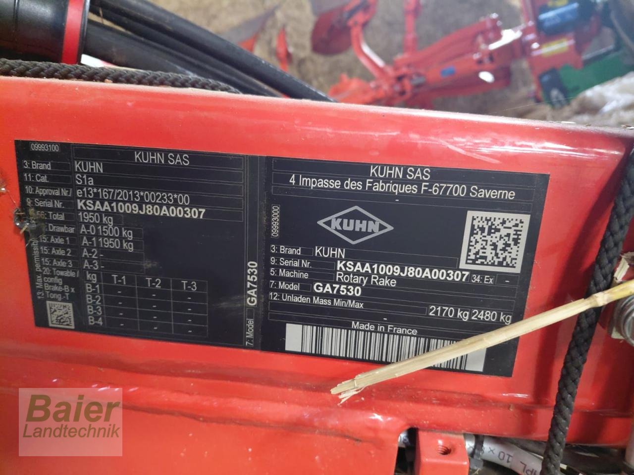 Schwader Türe ait Kuhn GA7530, Gebrauchtmaschine içinde OBERNDORF-HOCHMOESSINGEN (resim 4)