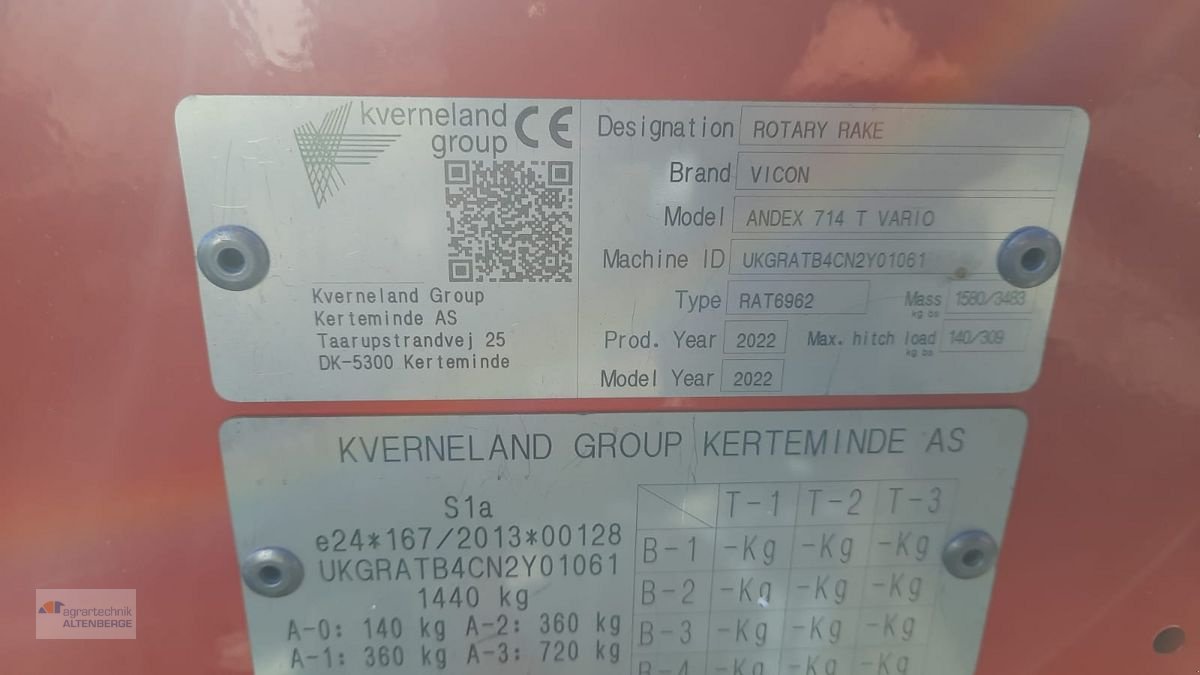 Schwader tipa Vicon Andex 714T Vario, Gebrauchtmaschine u Altenberge (Slika 7)