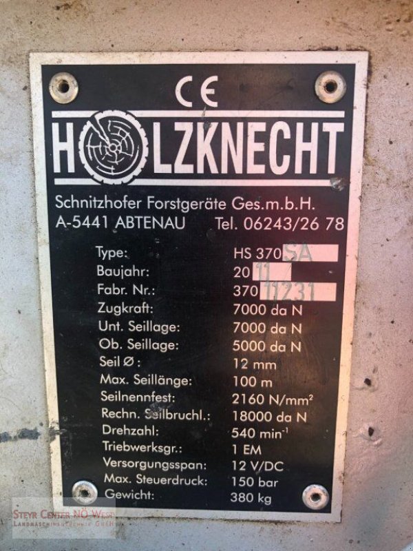 Seilwinde typu Holzknecht HS 370 SA Getriebeseilwinde, Gebrauchtmaschine w Purgstall (Zdjęcie 6)