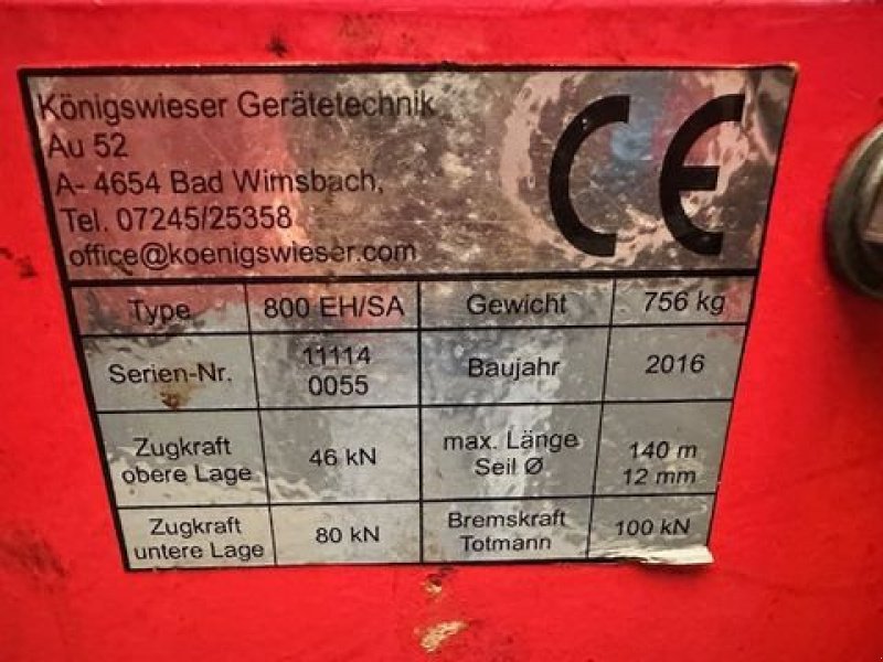 Seilwinde Türe ait Königswieser Seilwinde 800EH/SA 180cm, gebraucht, Gebrauchtmaschine içinde Tamsweg (resim 14)