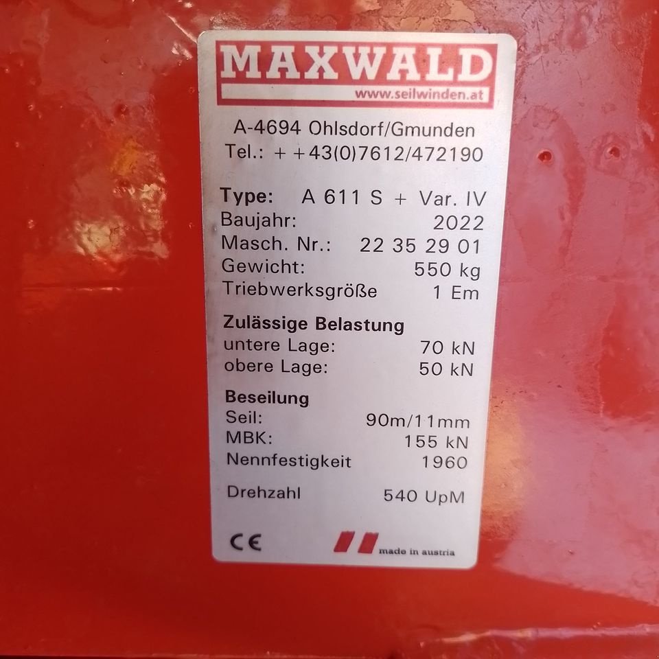 Seilwinde типа Maxwald Seilwinde, Rückeseilwinde, Forstwinde Maxwald A611S, Neumaschine в Bad Kötzting (Фотография 6)