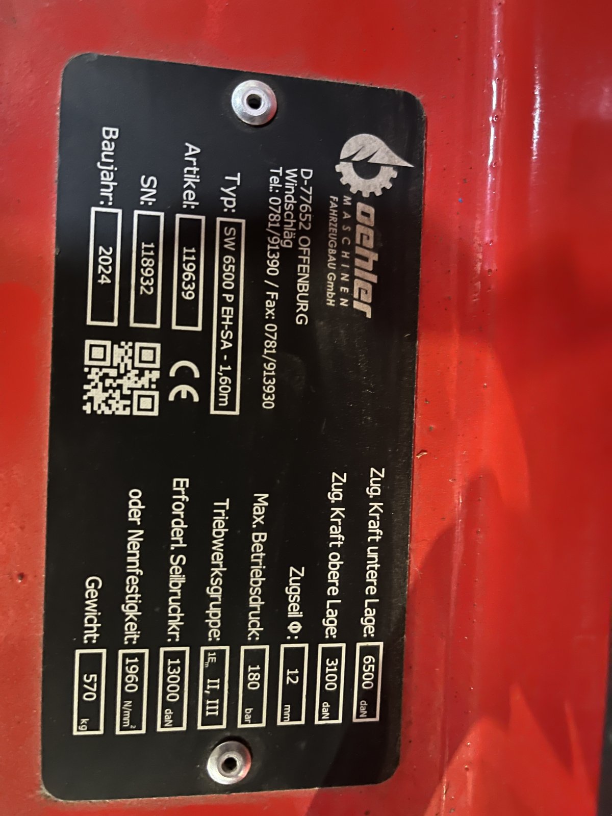 Seilwinde Türe ait Oehler OL SW 6500 P EH-SA, Neumaschine içinde Hagenbüchach (resim 3)