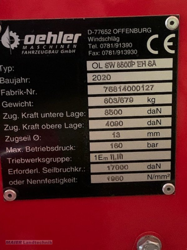 Seilwinde Türe ait Oehler SW 8500 P EH SA Premium, Neumaschine içinde Dieterskirchen (resim 3)