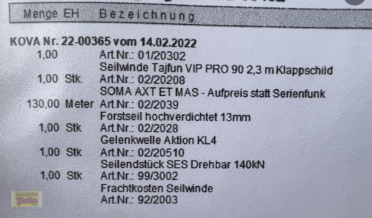 Seilwinde tipa Tajfun Tajfun VIP PRO 90 G2.3M Getriebeseilwinde, Neumaschine u Kötschach (Slika 18)