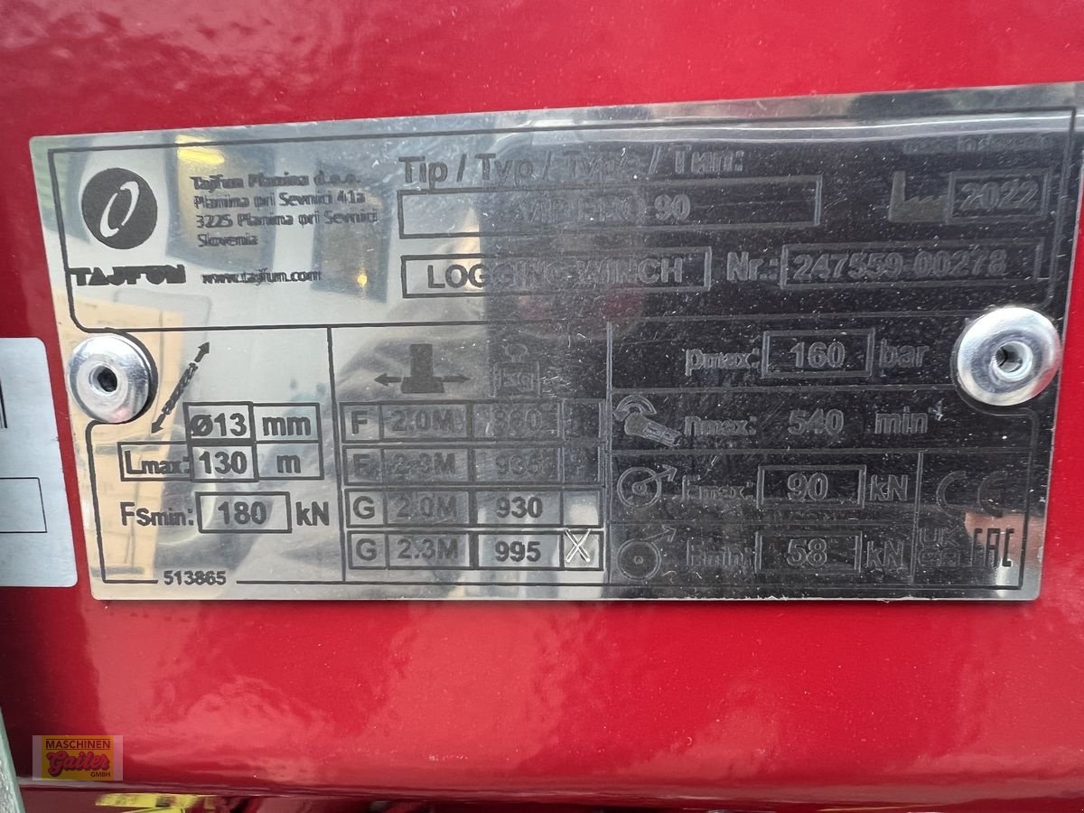 Seilwinde tipa Tajfun Tajfun VIP PRO 90 G2.3M Getriebeseilwinde, Neumaschine u Kötschach (Slika 10)