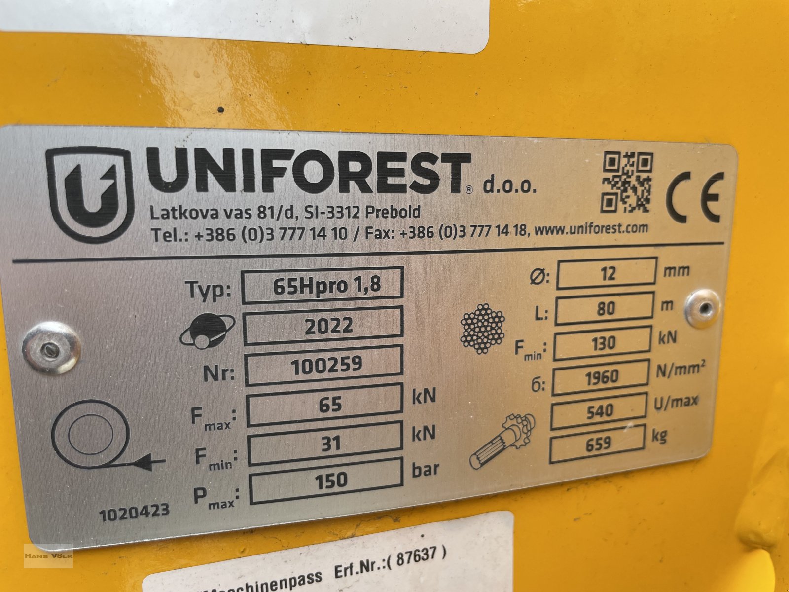 Seilwinde des Typs Uniforest 65 H Pro, Neumaschine in Eching (Bild 9)