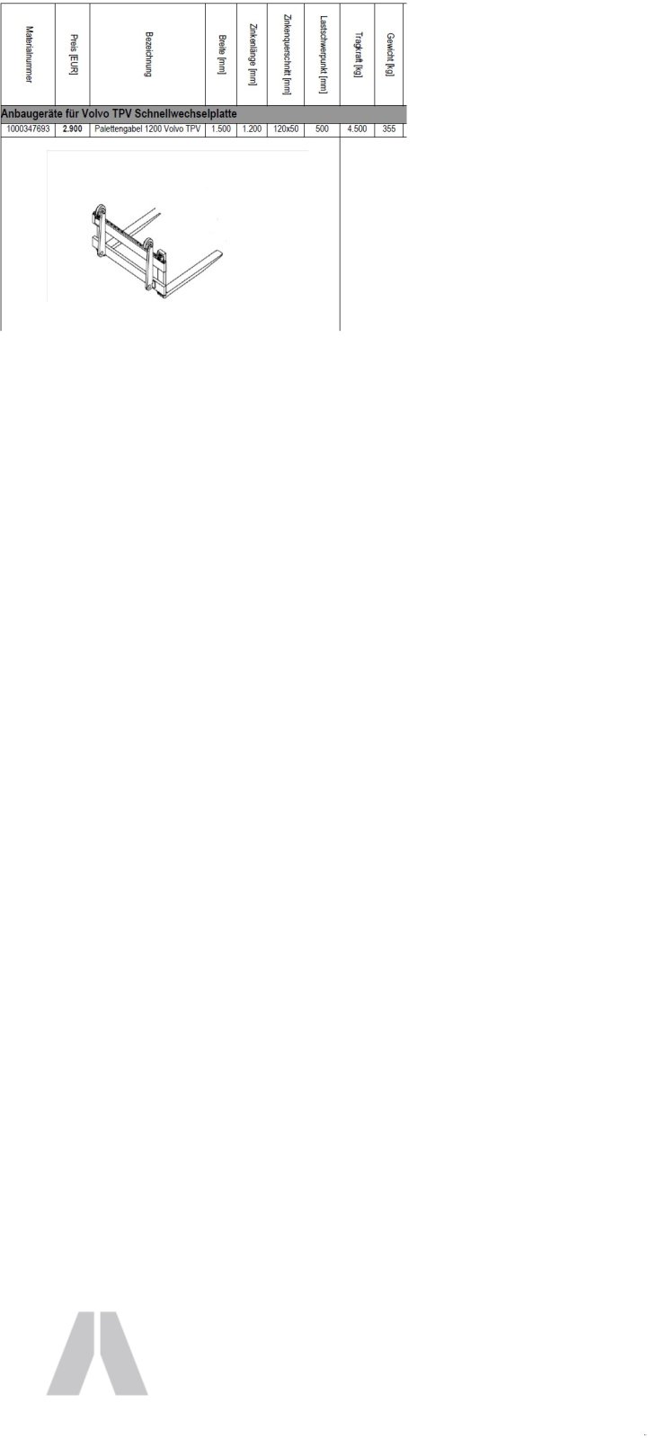 Sonstige Bagger & Lader Türe ait Kramer Palettengabel 1200 Volvo, Neumaschine içinde Antdorf (resim 6)