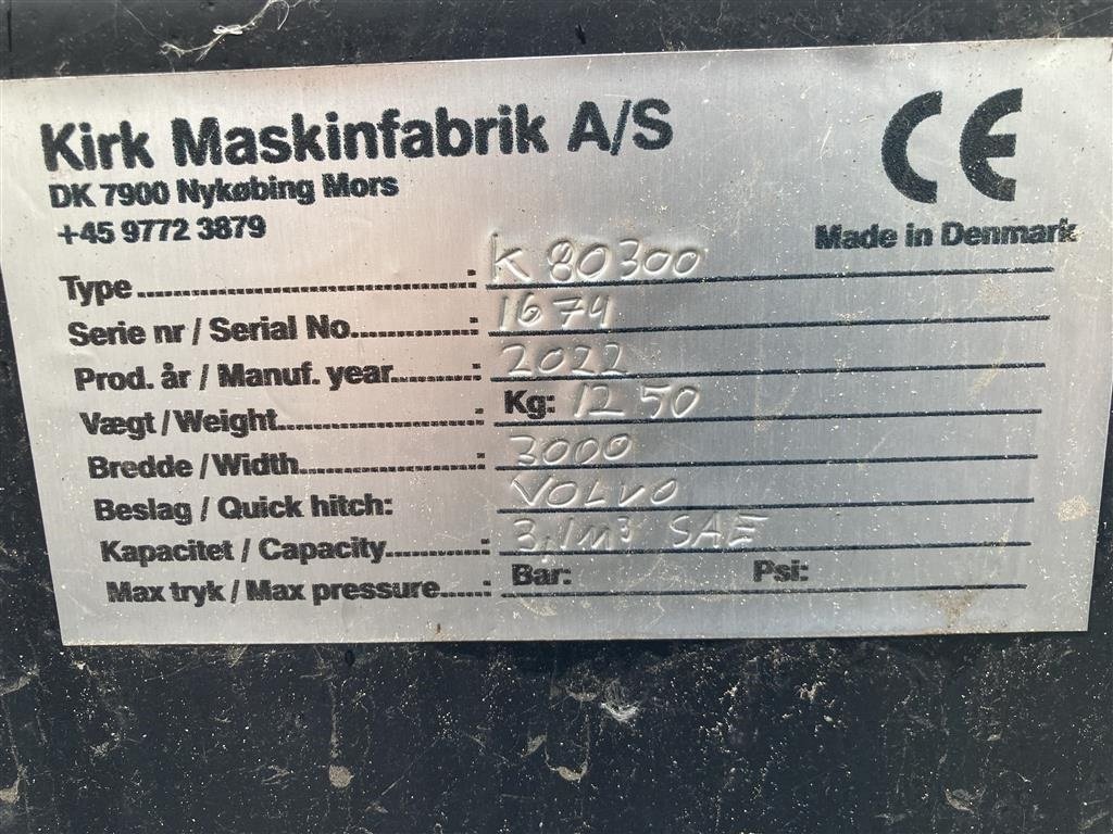 Sonstige Bagger & Lader типа Sonstige Volvo kobling Stor Læsseskovl på 3000 cm og indhold på 3100 liter, Gebrauchtmaschine в Roslev (Фотография 13)