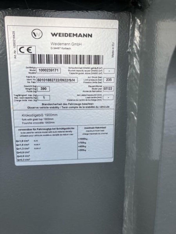 Sonstige Bodenbearbeitungsgeräte Türe ait Weidemann  VORS. KROKODILGEBIß 1900MM, Gebrauchtmaschine içinde Plessa (resim 6)