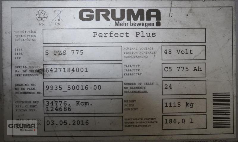 Sonstige Teile типа Gruma 48 Volt 5 PzS 775 Ah, Gebrauchtmaschine в Friedberg-Derching (Фотография 6)