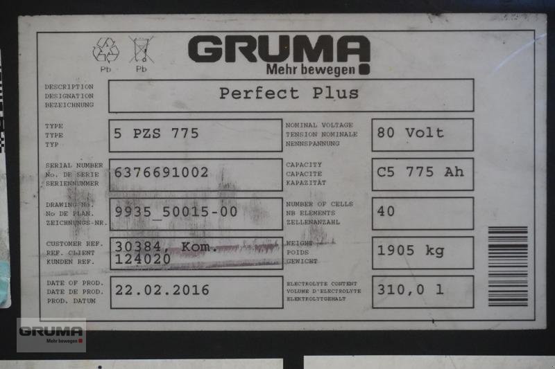 Sonstige Teile of the type Gruma 80 Volt 5 PzS 775 Ah, Gebrauchtmaschine in Friedberg-Derching (Picture 6)