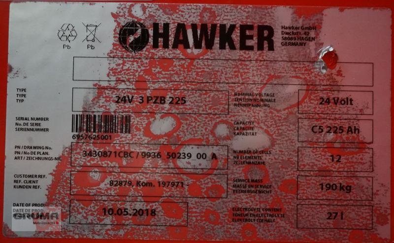 Sonstige Teile типа Hawker 24 Volt 3 PzB 225 Ah, Gebrauchtmaschine в Friedberg-Derching (Фотография 5)