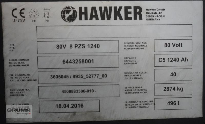 Sonstige Teile a típus Hawker 80 Volt 8 PzS 1240 Ah, Gebrauchtmaschine ekkor: Friedberg-Derching (Kép 5)
