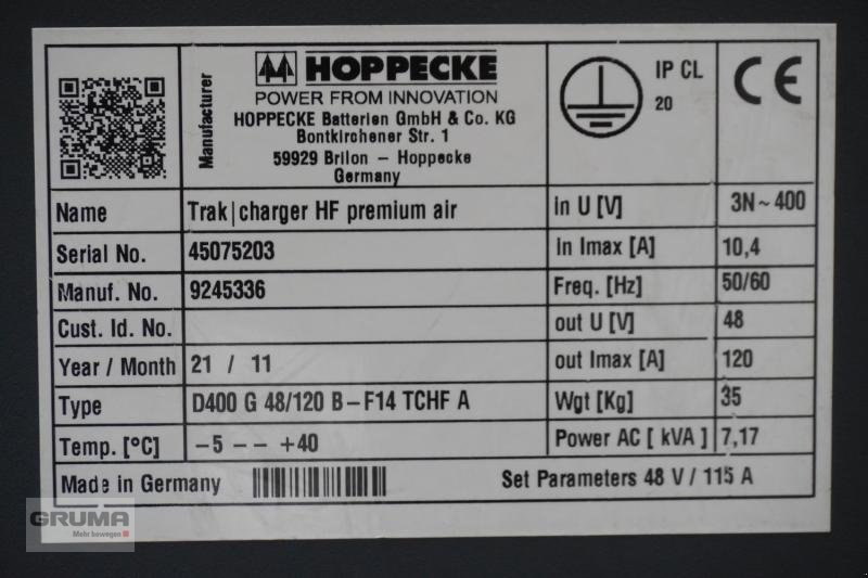 Sonstige Teile typu Hoppecke  Trak Charger HF Premium Air  D400 G48/120 B-F14 TC, Gebrauchtmaschine v Friedberg-Derching (Obrázek 6)