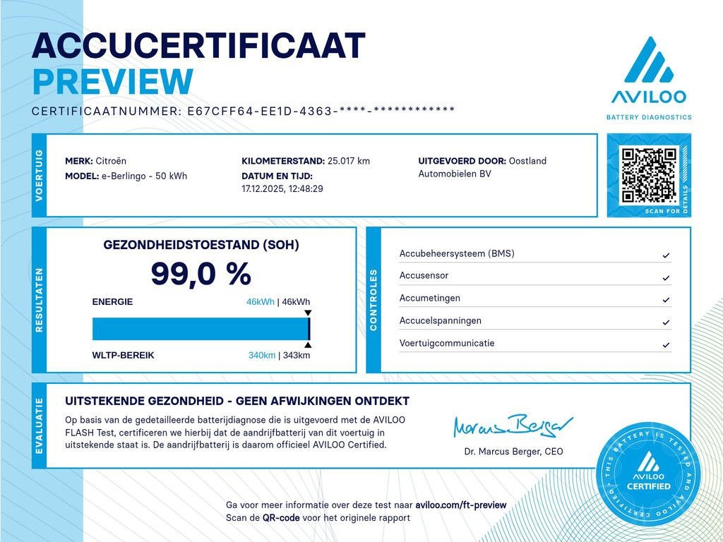 Sonstige Transporttechnik typu Citroen E-Berlingo L1 Control 50 kWh 136 PK / 100% Elektrisch !! / Airco, Gebrauchtmaschine v GRONINGEN (Obrázek 10)