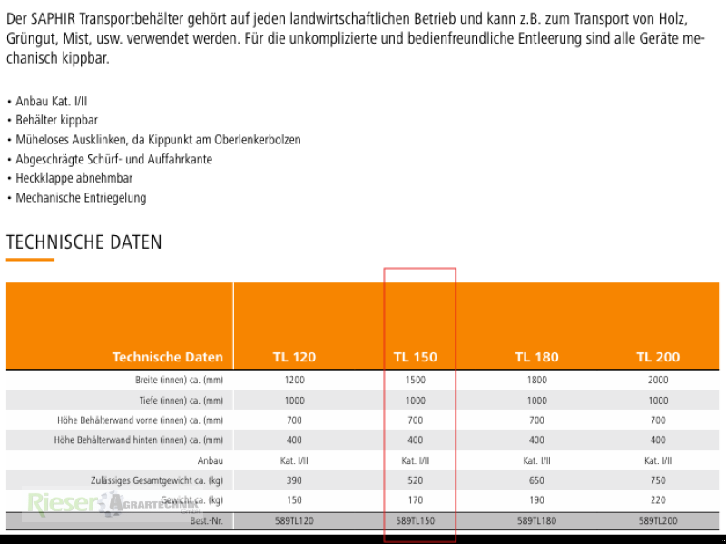 Sonstige Transporttechnik του τύπου Saphir TL 150 Heckcontainer mechanisch kippbar, Neumaschine σε Nördlingen (Φωτογραφία 4)