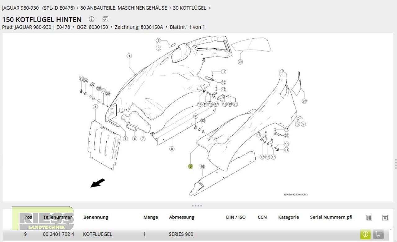 Sonstiges Mähdrescherzubehör des Typs CLAAS Kotflügel hinten li. Jaguar 00 2401 702 4, Gebrauchtmaschine in Homberg/Ohm - Maulbach (Bild 2)