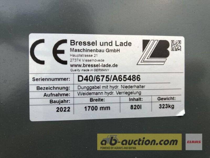 Sonstiges Traktorzubehör des Typs Bressel & Lade VORS. DUNGGABEL 1700MM, Neumaschine in Grimma (Bild 5)