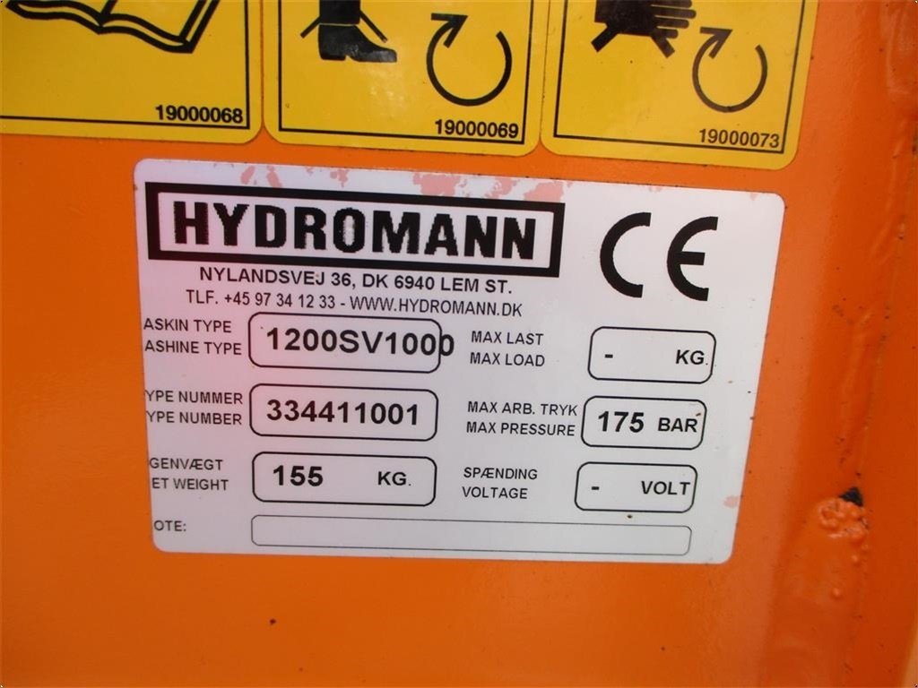 Sonstiges типа Hydromann 1200 SV hydraulisk tud ig side skift, HELT NY, Gebrauchtmaschine в Lintrup (Фотография 6)
