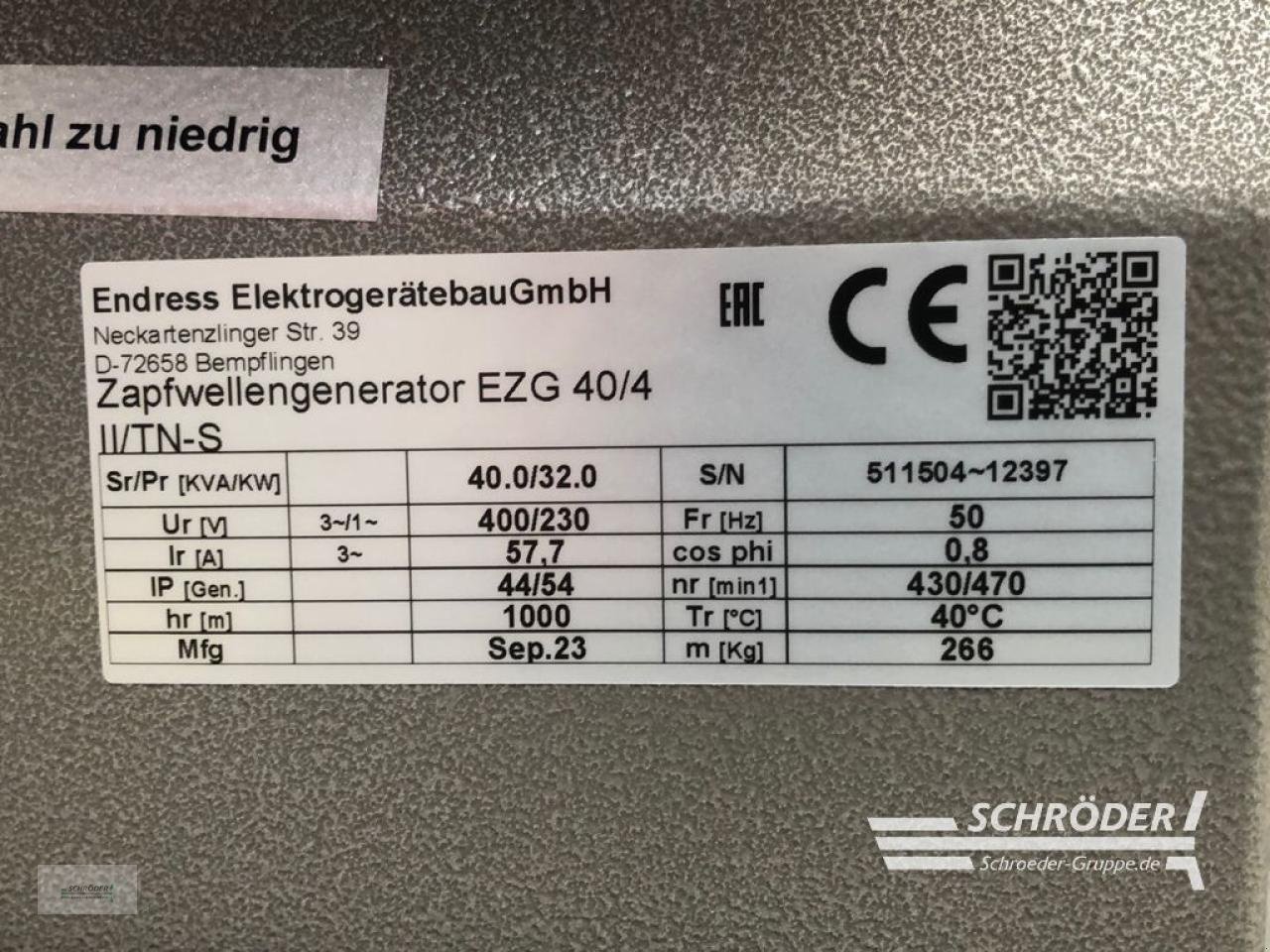 Sonstiges typu Sonstige ZAPFWELLENGENERATOR EZG 40/4 II/TN-S, Gebrauchtmaschine w Ahlerstedt (Zdjęcie 2)