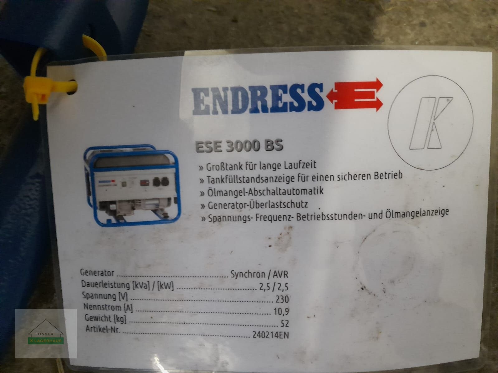 Stromgenerator del tipo Endress ESE 3000, Vorführmaschine en Schlitters (Imagen 6)