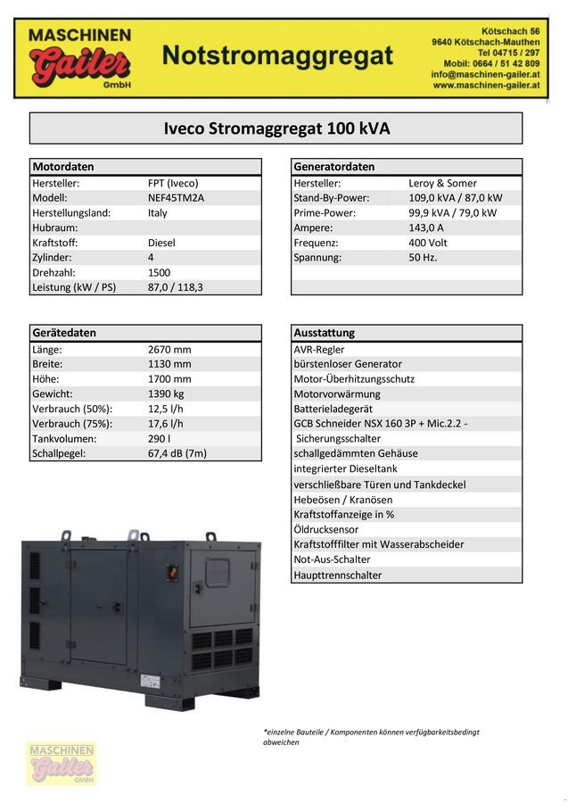 Stromgenerator of the type Iveco FOGO MG-Power 100/110KVA, Neumaschine in Kötschach (Picture 16)