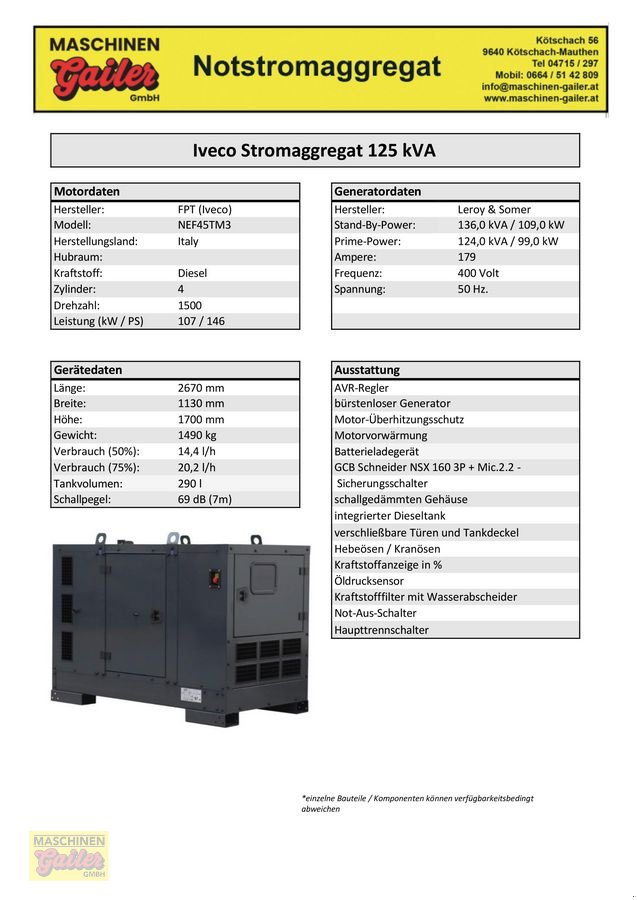 Stromgenerator of the type Iveco FOGO MG-Power 125 KVA, Neumaschine in Kötschach (Picture 20)