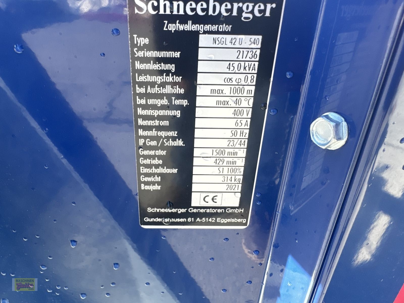 Stromgenerator of the type Schneeberger NSGL 42U 540U/min mit AVR Regelung Neuwertig, Gebrauchtmaschine in Kötschach (Picture 13)