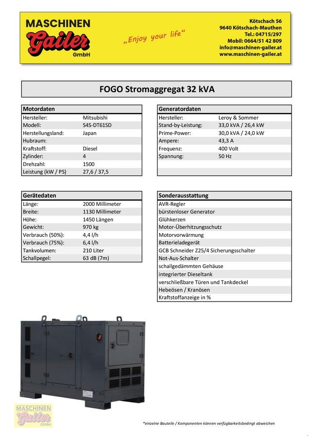 Stromgenerator of the type Sonstige FOGO FD 32/M ST, Neumaschine in Kötschach (Picture 11)
