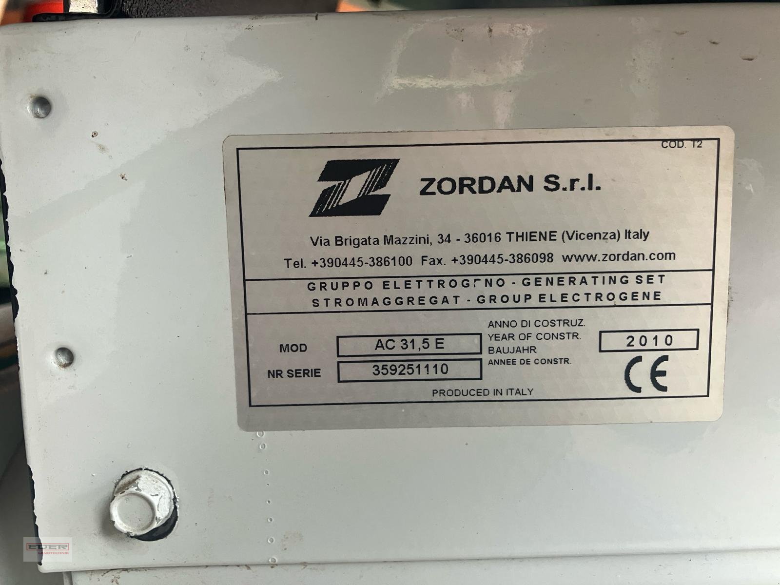 Stromgenerator typu ZORDAN AC 31,5 E, Gebrauchtmaschine v Pähl (Obrázek 6)