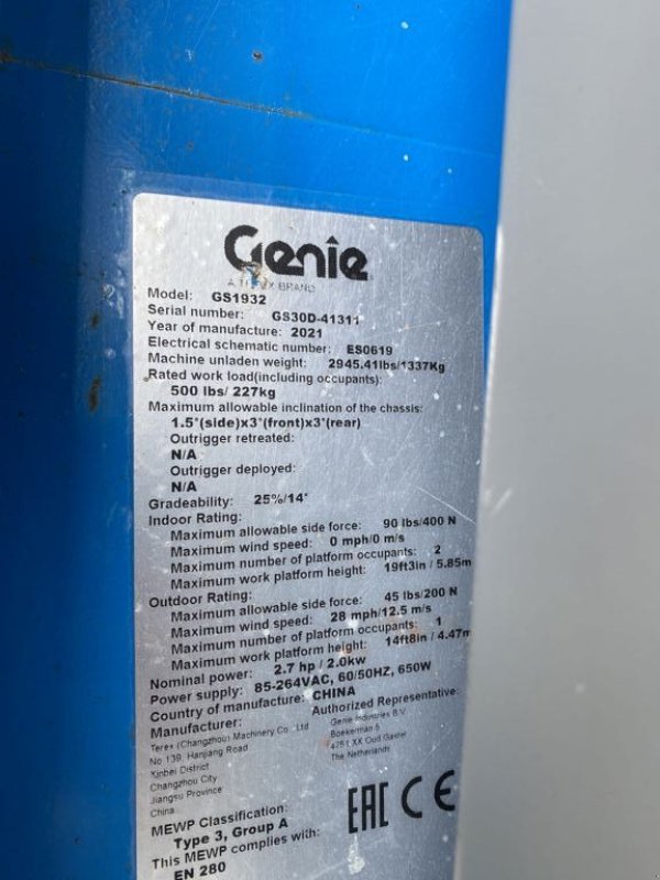Teleskoparbeitsbühne типа Genie GS 1932 E-Drive Hoogwerker, Gebrauchtmaschine в Laren Gld (Фотография 7)