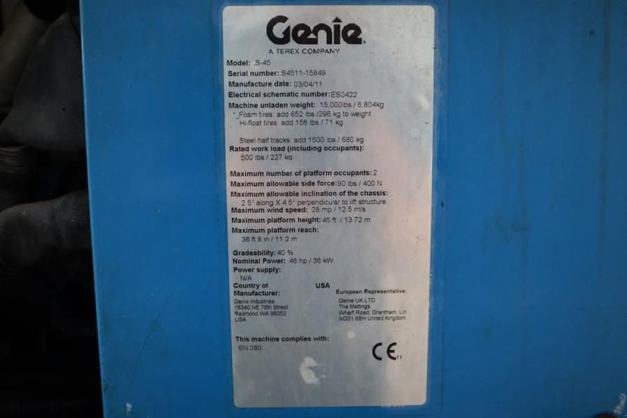 Teleskoparbeitsbühne tip Genie S45 Valid inspection, Diesel, 4x4 Drive, 15.72 m W, Gebrauchtmaschine in Groenlo (Poză 7)