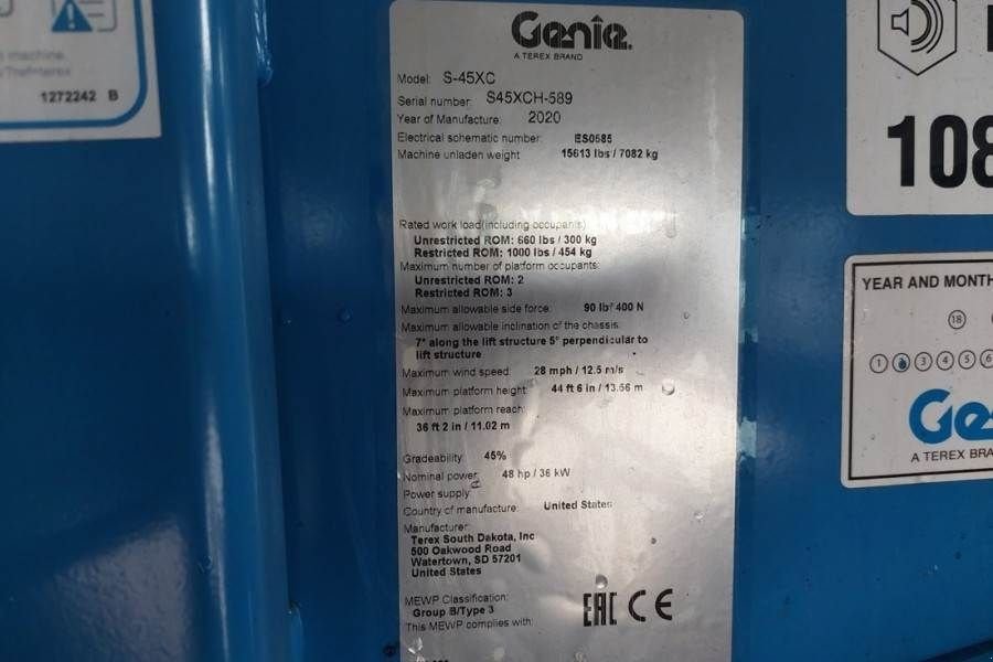 Teleskoparbeitsbühne typu Genie S45XC Valid inspection, *Guarantee! 15.5m Working, Gebrauchtmaschine v Groenlo (Obrázek 7)