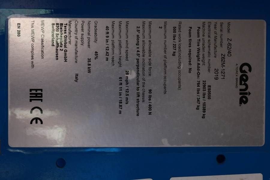Teleskoparbeitsbühne του τύπου Genie Z62/40 Diesel, 4x4 Drive, 20.9 m Working Height, 1, Gebrauchtmaschine σε Groenlo (Φωτογραφία 8)