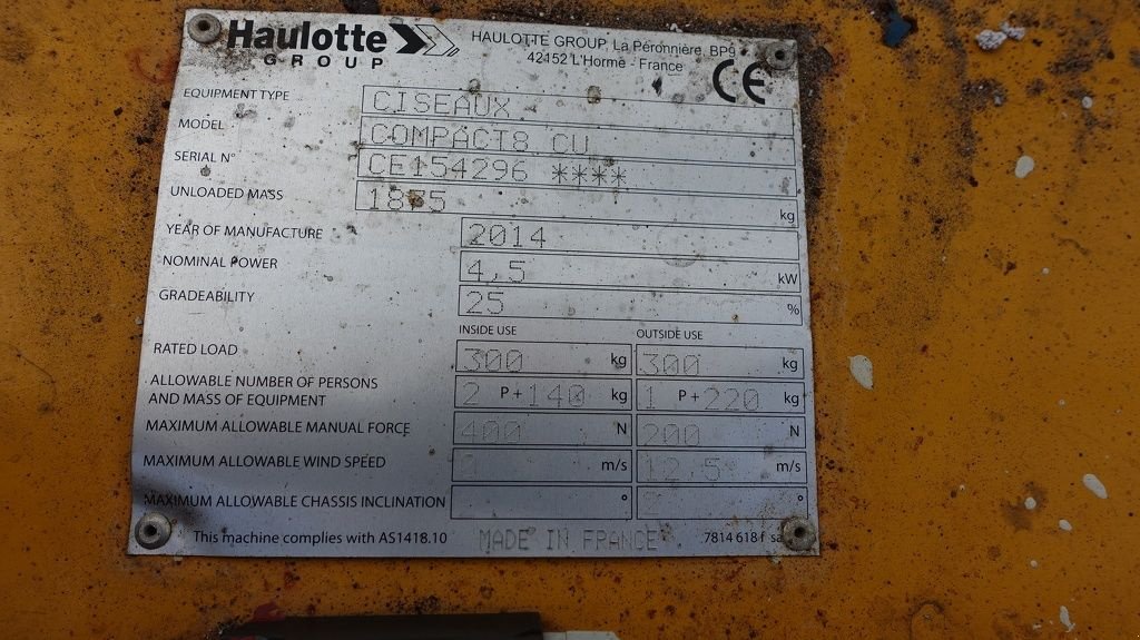 Teleskoparbeitsbühne tip Haulotte Compact 8CU schaarhoogwerker, Gebrauchtmaschine in IJsselmuiden (Poză 4)