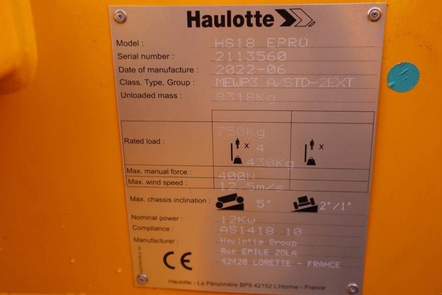 Teleskoparbeitsbühne tip Haulotte HS18EPRO Valid Inspection, Electric 4x4 Drive, Ver, Gebrauchtmaschine in Groenlo (Poză 11)