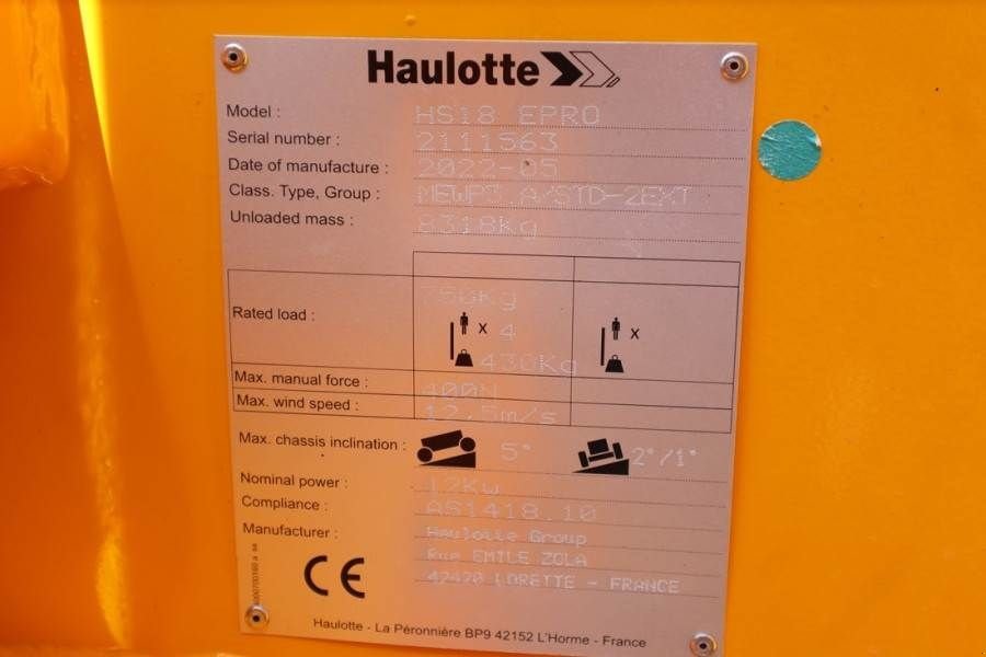 Teleskoparbeitsbühne des Typs Haulotte HS18EPRO Valid Inspection, Full Electric 4x4 Drive, Gebrauchtmaschine in Groenlo (Bild 8)