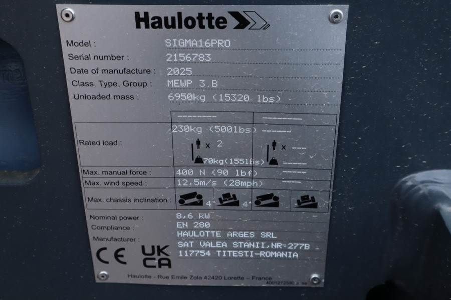 Teleskoparbeitsbühne типа Haulotte SIGMA 16PRO NEW / UNUSED, Valid Inspection, *Guara, Gebrauchtmaschine в Groenlo (Фотография 7)