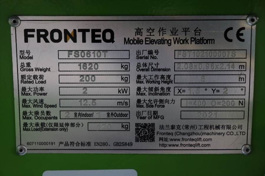 Teleskoparbeitsbühne типа Sonstige Fronteq FS0610T CE Declaration, 6.7m Working Heigh, Gebrauchtmaschine в Groenlo (Фотография 9)