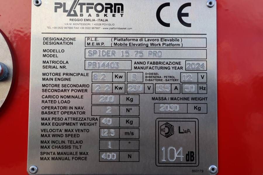 Teleskoparbeitsbühne des Typs Sonstige Platform Basket Spider 15.75 PRO CE Declaration, Valid inspection,, Gebrauchtmaschine in Groenlo (Bild 8)