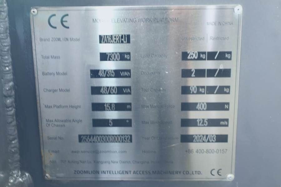 Teleskoparbeitsbühne типа Sonstige Zoomlion ZA16JERT-LI NEW / UNUSED, Valid Inspection, *Guara, Gebrauchtmaschine в Groenlo (Фотография 7)