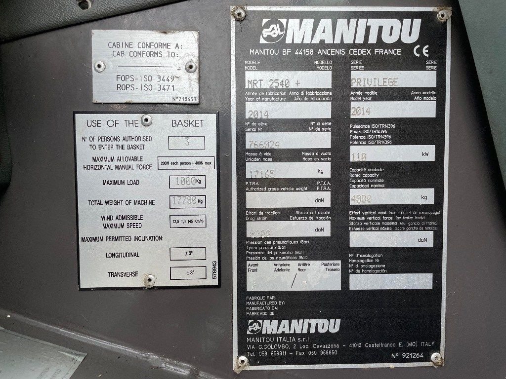 Teleskoplader a típus Manitou MRT 2540 Plus Privilege, Gebrauchtmaschine ekkor: WIJCHEN (Kép 3)