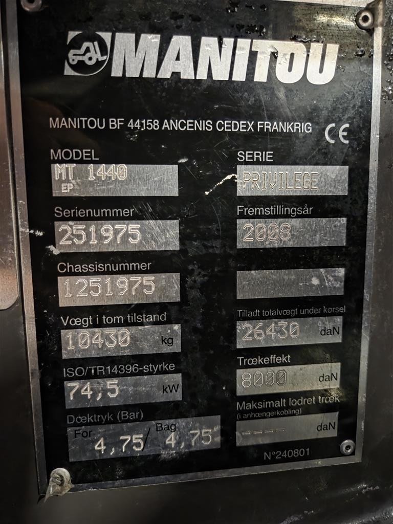 Teleskoplader typu Manitou MT 1440 Hydraulisk pallegaffel, Gebrauchtmaschine v Ølen (Obrázek 21)