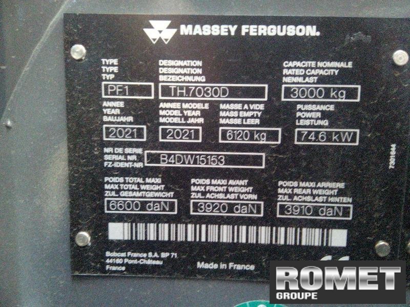 Teleskoplader типа Massey Ferguson TH7030 LP, Gebrauchtmaschine в Gennes sur glaize (Фотография 11)