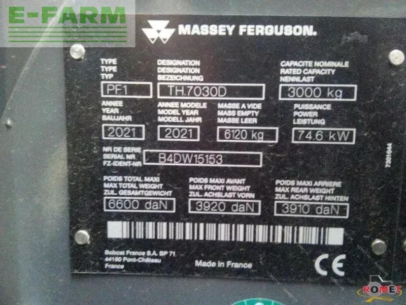Teleskoplader a típus Massey Ferguson th7030 lp, Gebrauchtmaschine ekkor: GENNES-SUR-GLAIZE (Kép 1)
