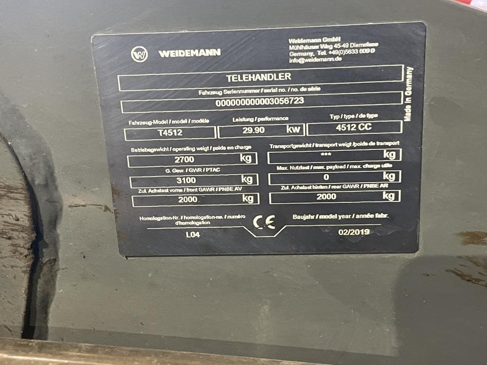 Teleskoplader typu Weidemann  Weidemann T4512  Pallegafler-skovl -kost medfølger, Gebrauchtmaschine w Dronninglund (Zdjęcie 12)