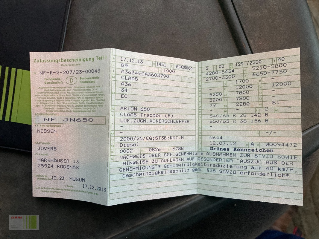 Traktor a típus CLAAS ARION 650 CIS HEXASHIFT, Gebrauchtmaschine ekkor: Risum-Lindholm (Kép 4)