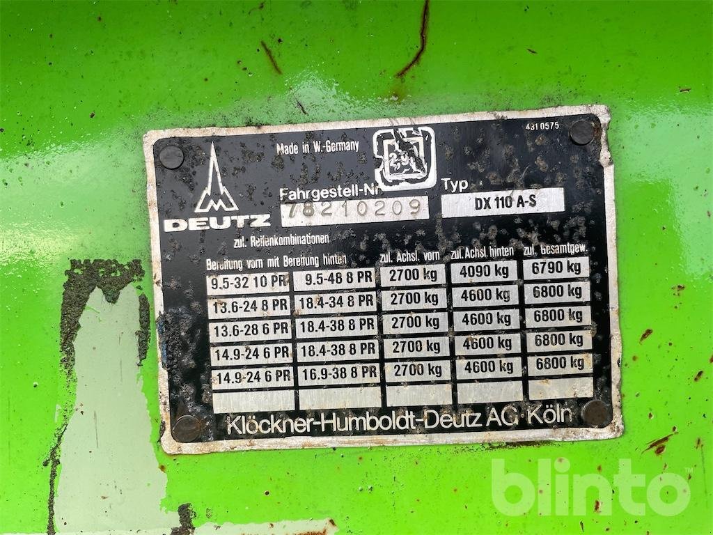 Traktor du type Deutz DX 110 A-S, Gebrauchtmaschine en Düsseldorf (Photo 6)