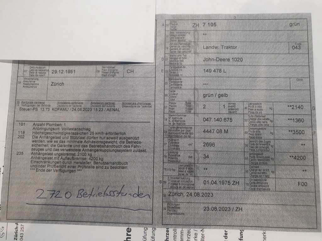 Traktor tip John Deere 1020, Gebrauchtmaschine in Oetwil am See (Poză 3)